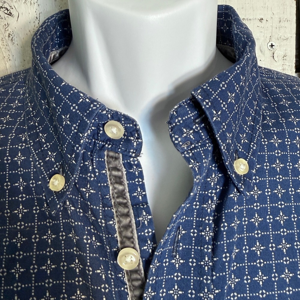 Rough Stock Panhandle Slim Mens XL Blue Geometric Cotton Button Up Shirt Western - Picture 3 of 11